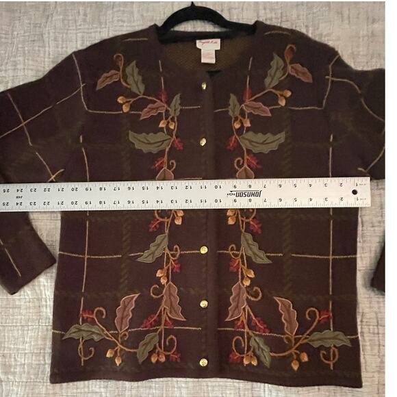 Crystal-Kole - WOMAN M Cardigan - Brown Autumn Embroidery - Thanksgiving - EUC - Picture 6 of 8